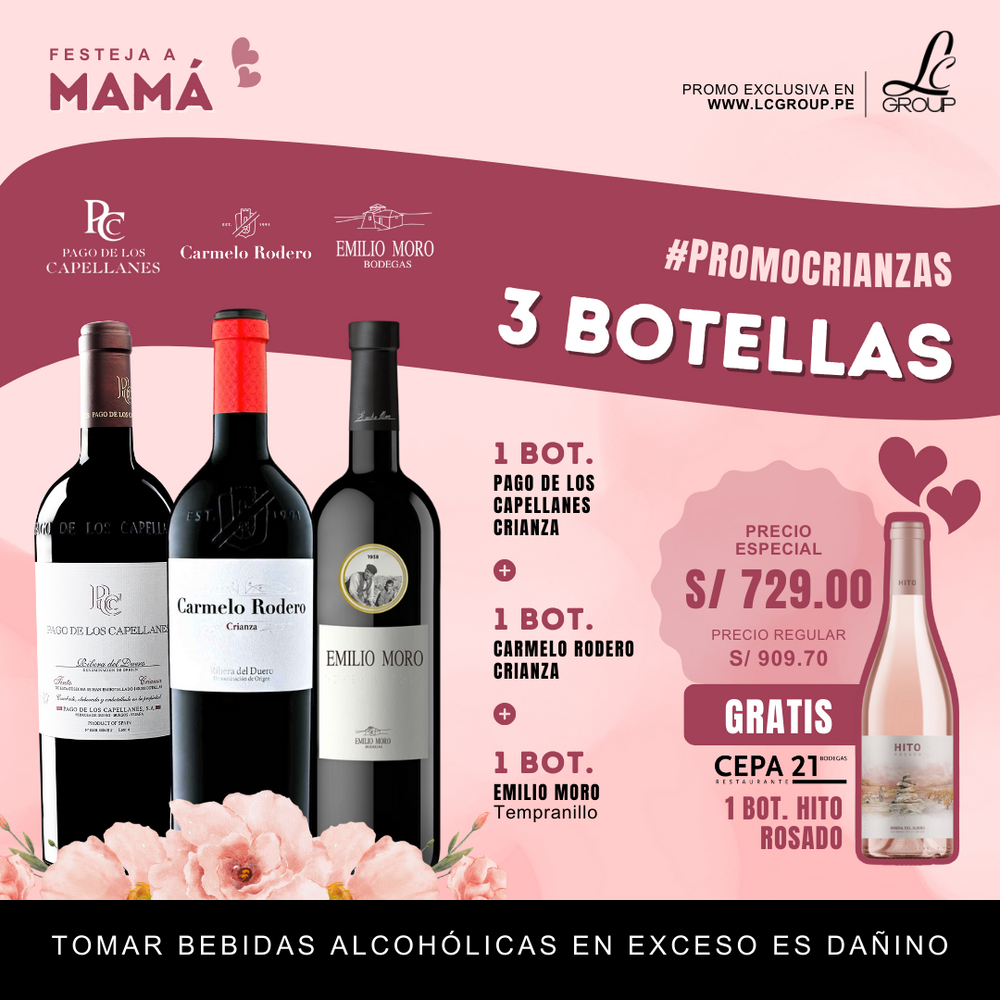 𝟯𝗕𝗢𝗧.+𝟭𝗚𝗥𝗔𝗧𝗜𝗦❗➜ 1 Pago de los Capellanes Crianza +1 Carmelo Rodero Crianza +1 Emilio Moro + 🎁 Hito Rosado